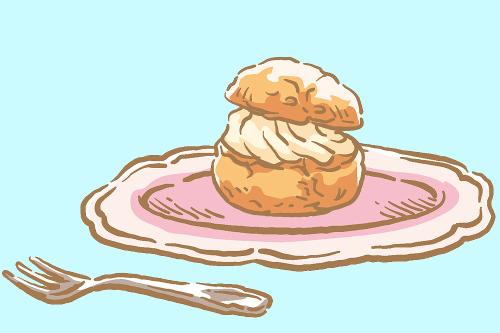 Illustrated choux bun with whipped cream