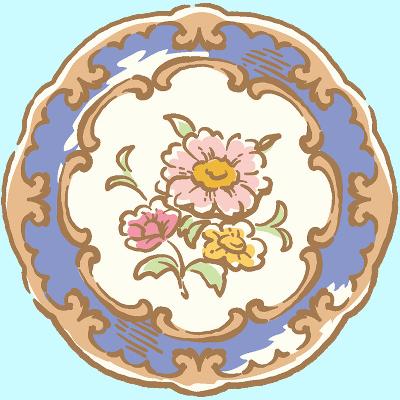 Illustrated antique floral blue plate