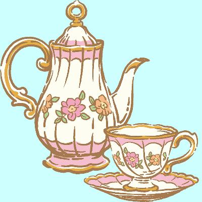 Painted flower and gilded antique teapot and teacup with saucer